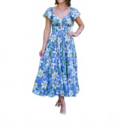 Pinch Flirt And Flutter Midi Dress In Blue