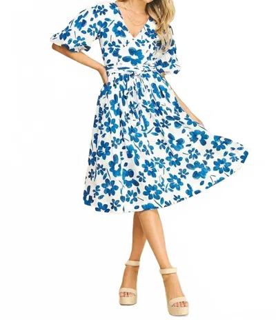 Pinch Floral Balloon Sleeve Midi Dress In Multi In White
