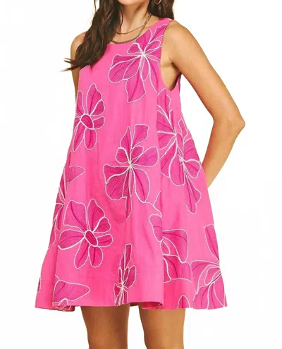 Pinch Floral Embroidered Tank Mini Dress In Hot Pink