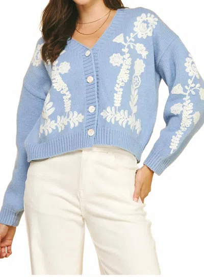 Pinch Floral Fancy Cardigan Top In Blue In Multi