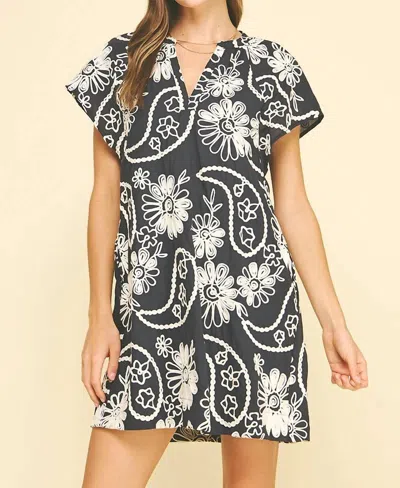 Pinch Floral Print Embroidered Mini Dress In Navy In Black