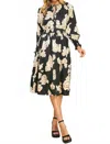 Pinch Floral Print Midi Dress In Black In Black