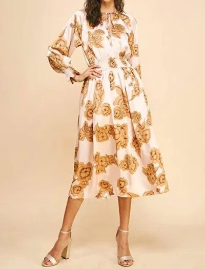 Pinch Floral Print Midi Dress In Warm Peach In Multi