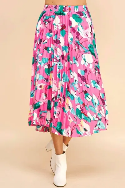 Pinch Floral Print Pleated Midi Skirt In Pink In Multi