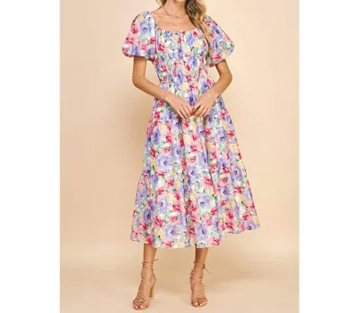 Pinch Floral Print Short Sleeve Maxi Dress In White Multi