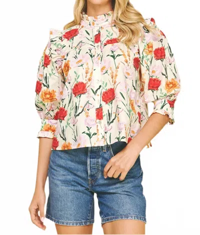 Pinch Floral Ruffle Blouse In Red