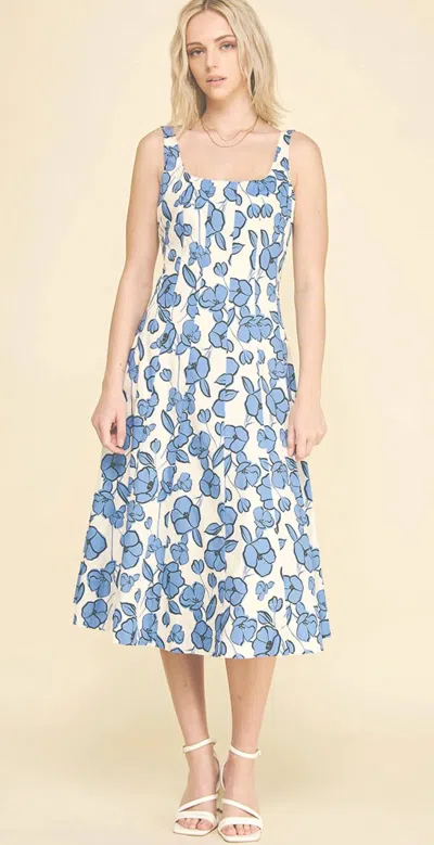 Pinch Floral Sleeveless Midi Dress In Blue