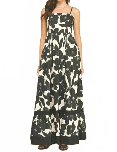 Pinch Floral Tiered Maxi Dress In Black/ivory In Multi
