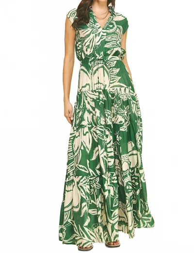Pinch Floral Tiered Maxi Dress In Green In Gray