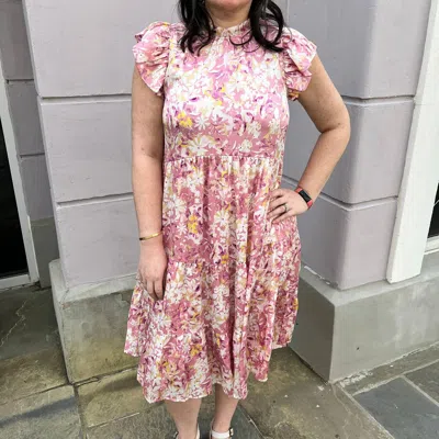 Pinch Floral Tiered Midi Dress In Pink In Multi