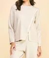Pinch Front Slit Pullover Sweater In Oatmeal