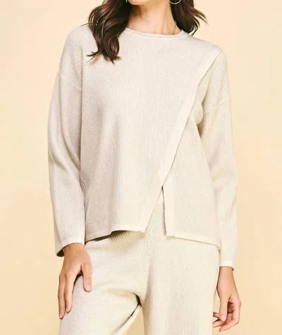 Pinch Front Slit Pullover Sweater In Oatmeal