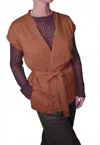 Pinch Front Tie Blazer Vest In Brown In Brown