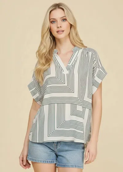 Pinch Geo V-neck Blouse In Green In Multi