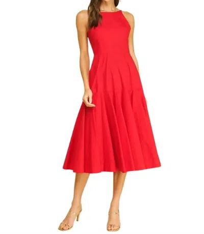 Pinch Halter A-line Midi Dress In Ruby Red