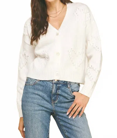 Pinch Heart Embroidered Knit Cardigan Top In White