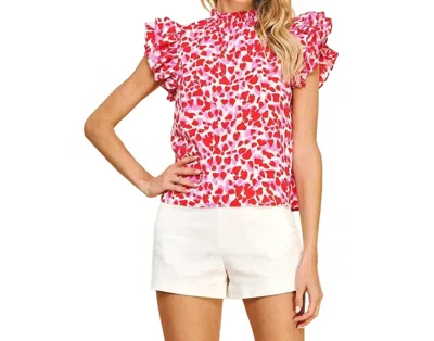 Pinch Hearts Woven Top In Hearts Red Multi