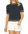 Pinch Heidi Trimmed Knit Top In Navy & White In Multi