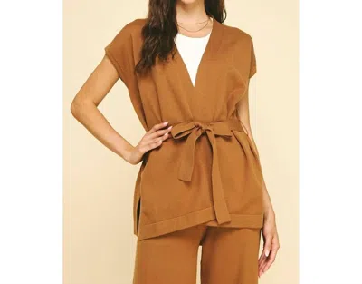 Pinch Helena Front Tie Blazer Vest In Camel In Brown