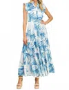 Pinch Island Breeze Maxi Dress In Blue Palm Leaf In White