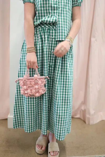Pinch Gingham Button Down Skirt In Green In Multi