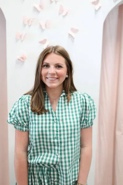 Pinch Ivy Plaid Top In Green In Blue