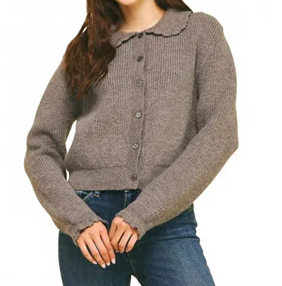 Pinch Janae Eyelet Detail Cardigan In Grey In Brown