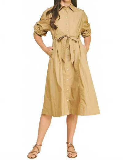 Pinch Jennifer Tucked Midi Dress In Beige In Brown