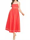 Pinch Kacie Cotton Tie Strap Maxi Dress In Red And Cream In Multi
