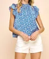 Pinch Kayce Floral Print Top In Bright Blue & Ivory In Blue
