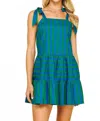 Pinch Kayla Tie Sleeve Mini Dress In Blue And Green Stripe In Multi