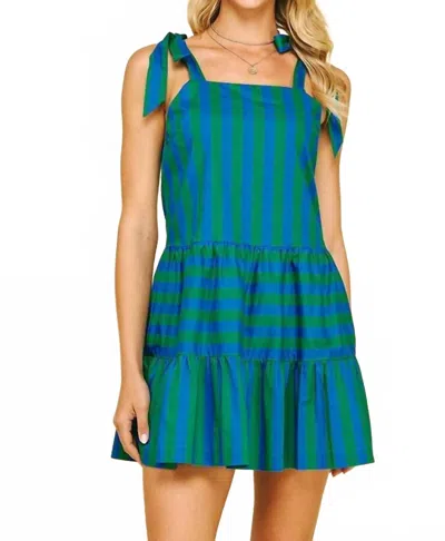 Pinch Kayla Tie Sleeve Mini Dress In Blue And Green Stripe In Multi