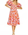 Pinch Keeping My Promise Dress In Coral Red And Lavender Floral In Orange