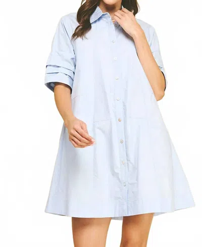 Pinch Knee Length Dress In Light Blue