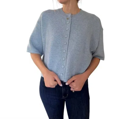 Pinch Knit Short Sleeve Button Cardigan Top In Blue