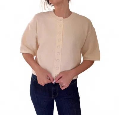 Pinch Knit Short Sleeve Button Cardigan Top In Cream In Neutral