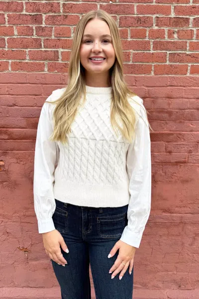 Pinch Knit Woven Combo Top In Ivory In White