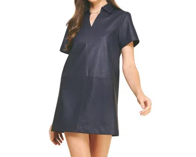 Pinch Leather Tunic Mini Dress In Navy In Blue