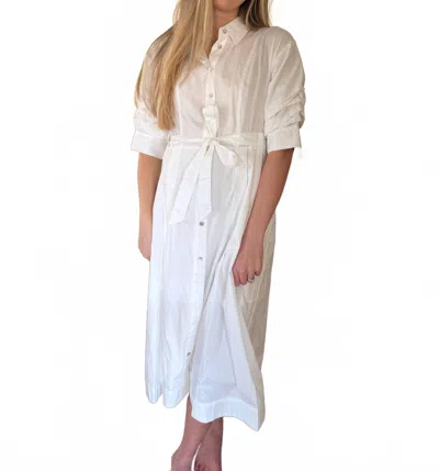 Pinch Lorraine Tucked Sleeve Buttoned Midi Dress In White