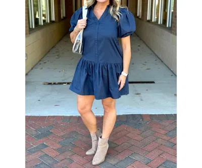 Pinch Maggie Puff Sleeve Dress In Ink Blue