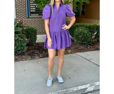 Pinch Maggie Puff Sleeve Shirt Dress In Plum In Pink