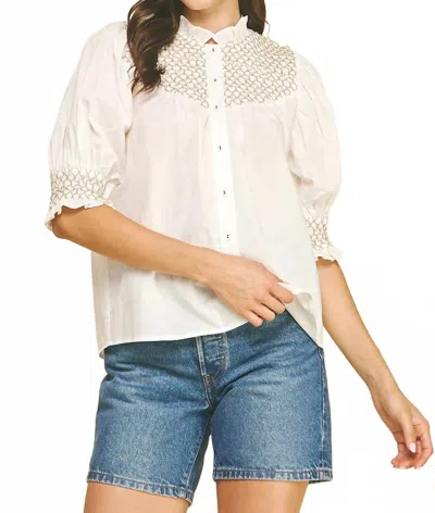 Pinch Mauri Embroidered Button-up Blouse In Off White In Pink