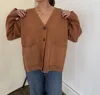 PINCH MILA KNIT BUTTONED OVERSIZED CARDIGAN IN RUST