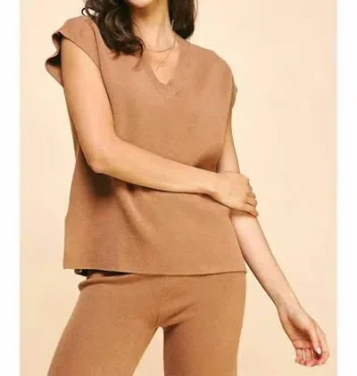 Pinch Mixed Emotions Dropped Shoulder V Neck Sweater Vest In Camel