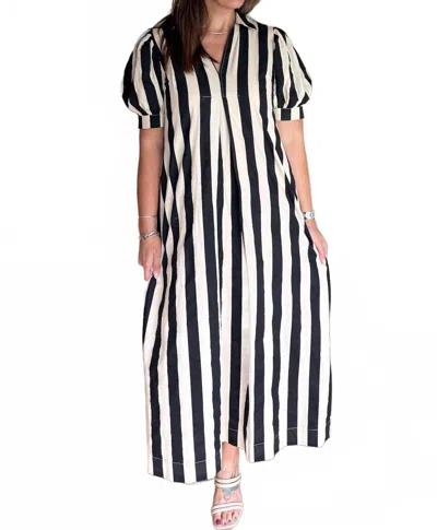 Pinch Monochrome Midi Dress In Black Stripe