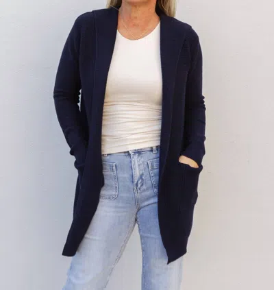 Pinch Moving On Ribbed Open Knit Hooded Cardigan Sweater In Navy
