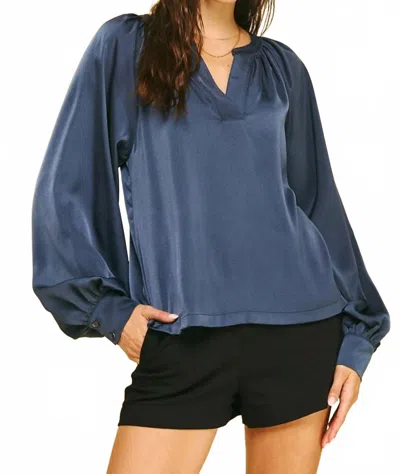 Pinch Muse Shirred V-neck Blouse In Midnight In Multi