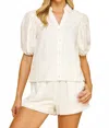 Pinch Eyelet Embroidered Short Sleeve Blouse In White In Neutral