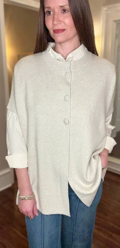 Pinch Open Front Button Down Sweater Top In Beige In Neutral