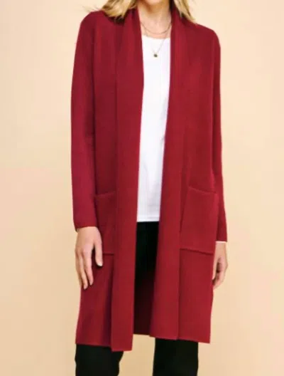 Pinch Open Knitted Cardigan In Wine In Pink